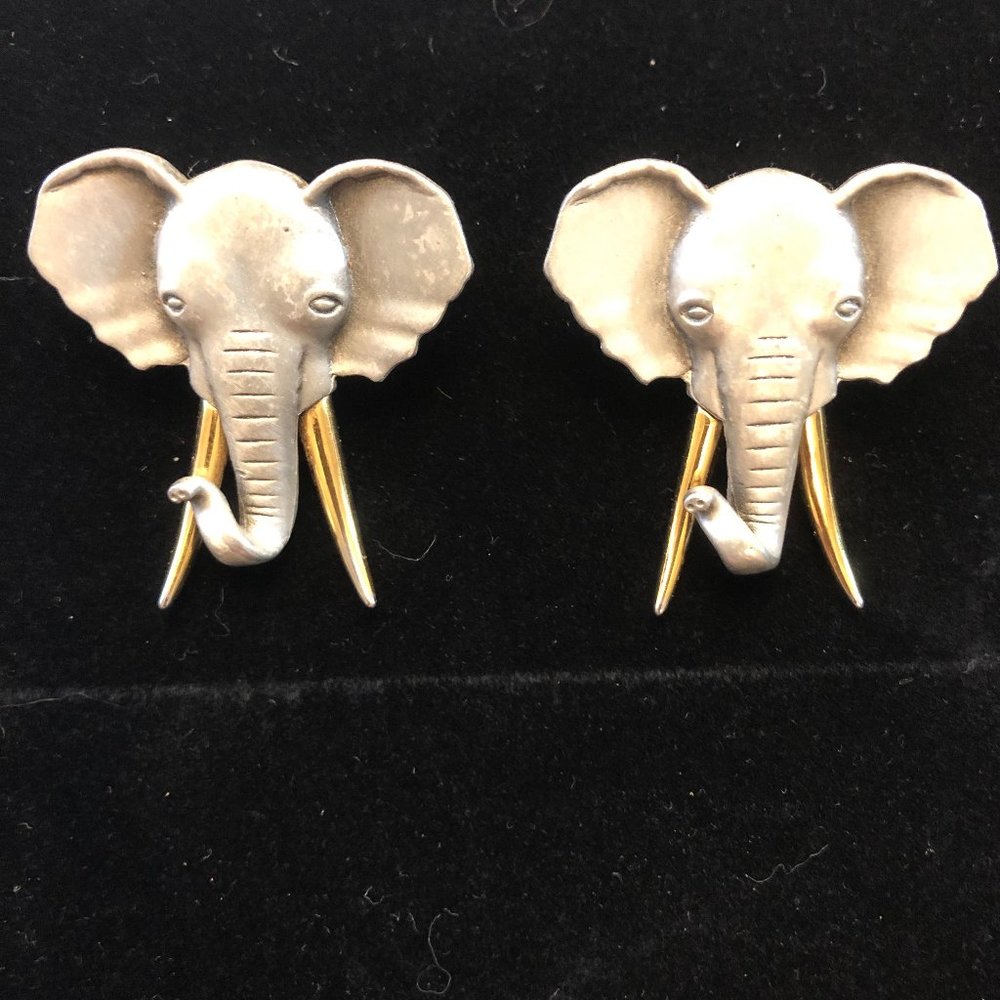 Vintage JJ Co Elephant brooch and Earring Set